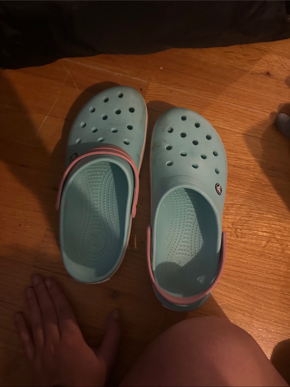 CROCS Classic Clog in Light Aqua with Pink Strap
